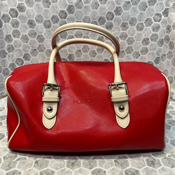 pulicaty Handbags - PULICATY RED LEATHER PREZZO SATCHEL BOWLER HANDBAG MADE IN ITALY